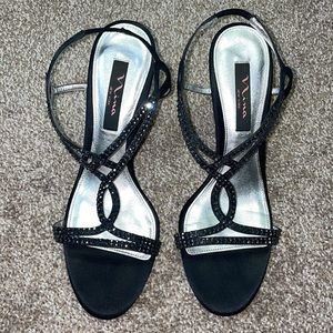 Nina Black Rhinestone Strappy Heels